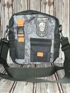Call of Duty Black Ops Gray Camo Messenger Crossbody Bag with Orange Accents